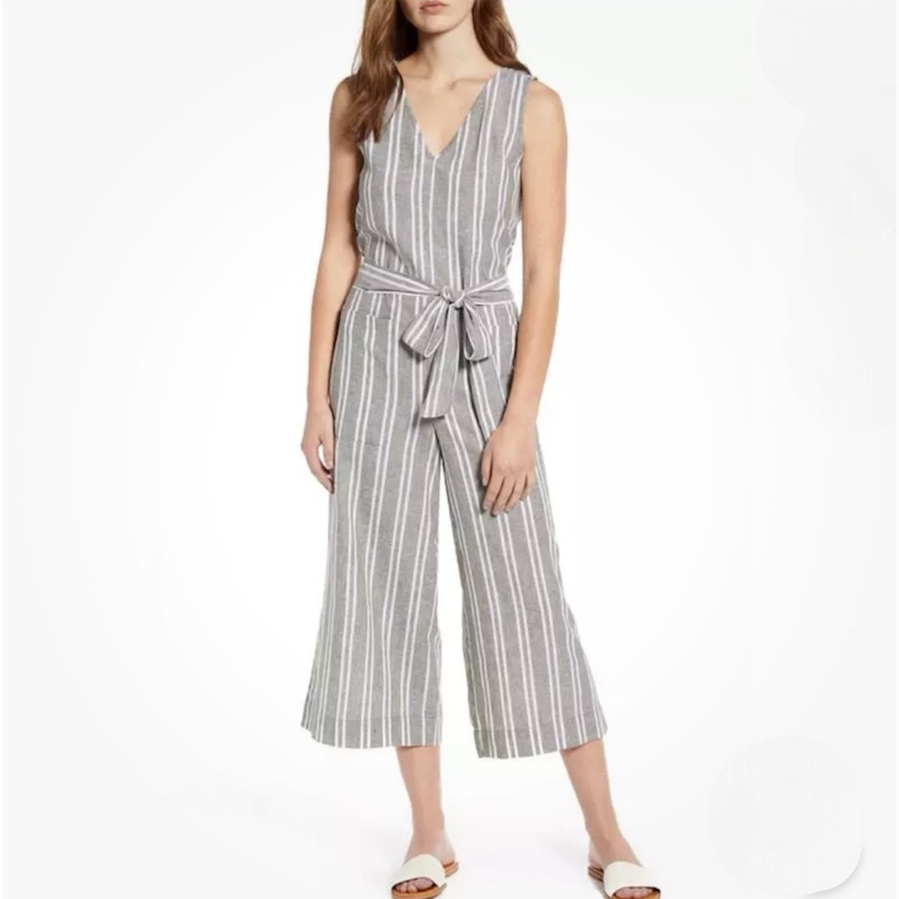 BeachLunchLounge Linen and Cotton Striped Jumpsuit Size Small